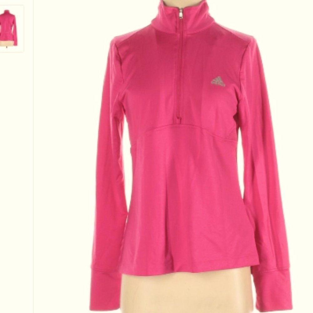 Adidas Quarter Zip Up Pullover Fuchsia/ Pink & Silver Like New Size Medium